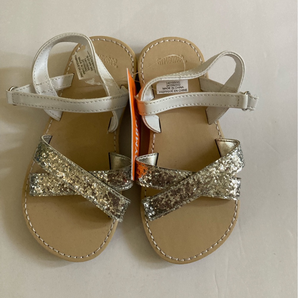 *Gymboree New White & Silver Glitter Crisscross Design Sandals #H